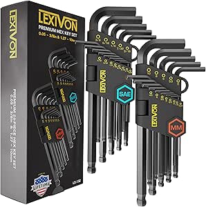 LEXIVON Allen Wrenches Sets, 26-Piece Premium Metric & SAE Hex Keys, L-Shaped Long Arm Ball End Design, Industrial-Grade S2 Alloy Steel (LX-132)