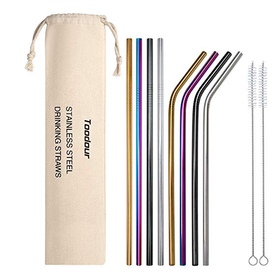 Stainless Steel Straws Reusable 8 Set, Metal Drinking Straws with 2 Cleaning Brush for Cocktail, Drinks, Smoothie, Milk, Juices, Environment Friendly for Daily Life (Multi-color)