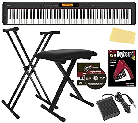 Casio CDP-S350 88-Key Compact Digital Piano Bundle with Adjustable Stand, Bench, Sustain Pedal, Instructional Book, Austin Bazaar Instructional DVD, and Polishing Cloth