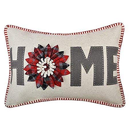 JWH 3D Sunflower Accent Pillow Case Wool Handmade Cushion Cover Decorative Stereo Pillowcase Home Bed Living Room Office Chair Couch Decor Gift 14 x 20 Inch Gray Red Checkers