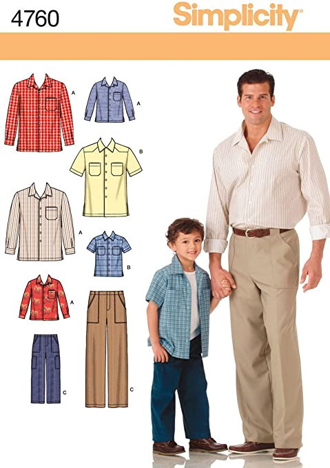 Simplicity 4760 Shirt and Pants Sewing Pattern for Men and Boys A (S-M-L/S-M-L-XL)
