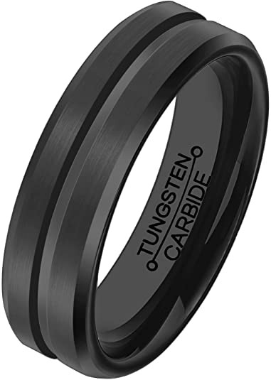 HSG Black Tungsten Wedding Bands Tungsten Carbide Ring for Men 6mm Central Groove