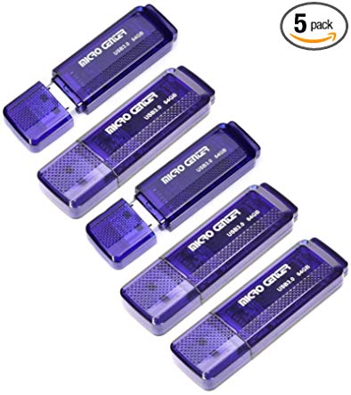 Micro Center SuperSpeed 5 Pack 64GB USB 3.0 Flash Drive Gum Size Memory Stick Thumb Drive Data Storage Jump Drive (64G 5-Pack)