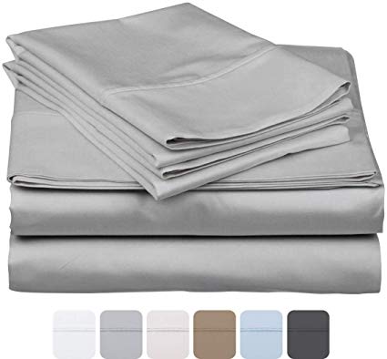 600 Thread Count 100% Long Staple Soft Egyptian Cotton SheetSet, 4 Piece Set, TWIN SHEETS,upto 17" Deep Pocket, Smooth & Soft Sateen Weave, Deep Pocket, Luxury Hotel Collection Bedding, SILVER
