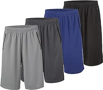 Essential Elements 4 Pack: Men's Active Performance Athletic Basketball Workout Gym Knit Shorts with Pockets