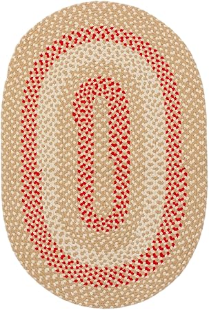 Super Area Rugs Oval 5' X 7' Beige - Red - Ivory Oval Braided Rug for Farmhouse Style Bedrooms and Living Rooms