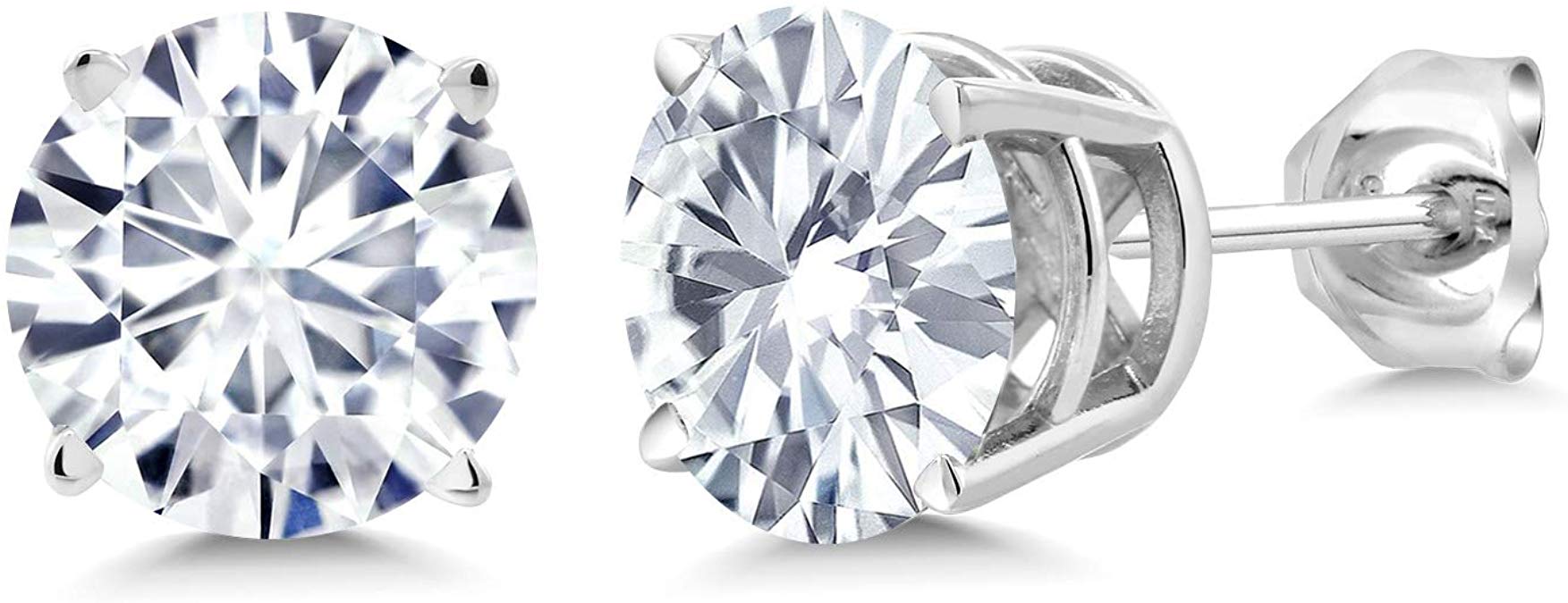 Charles & Colvard Forever Classic 6mm 1.60cttw DEW White Created Moissanite 925 Sterling Silver Friction Back Round 4 Prong Stud Earrings