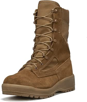 Belleville C300 ST 8 Inch Army OCP ACU Hot Weather Steel Toe Combat Boots For Men - Coyote Brown Cattlehide Leather Boots Safety Rated For Electrical Hazards (EH)