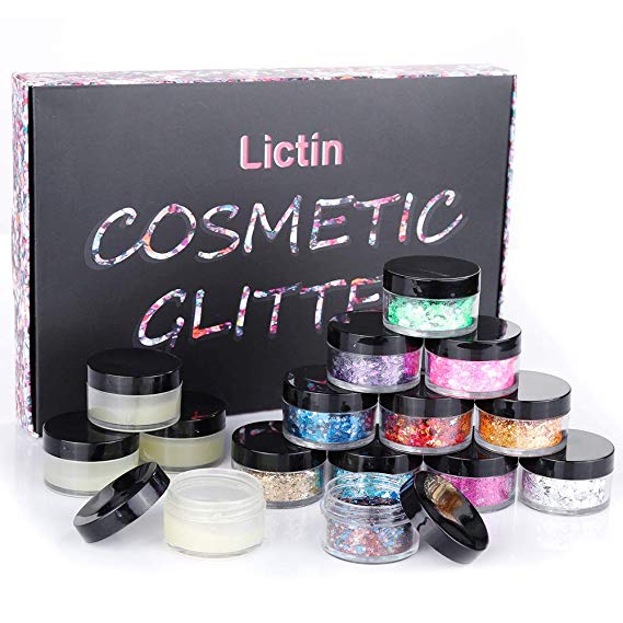 Lictin Face Glitter - Cosmetic Glitter Chunky Glitter Sparkling Decoration, Body and Hair Cosmetic Makeup Face Glitter with 4pcs Gels