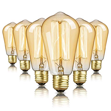 Edison Bulb, E26 Edison Bulb, LEDESIGN Edison Light Bulbs, 60W, 110V, E26, 2200K Warm White, 230 Lumens Amber, Dimmable Vintage Light Bulb ST58 for Home Light Fixtures and Decorative