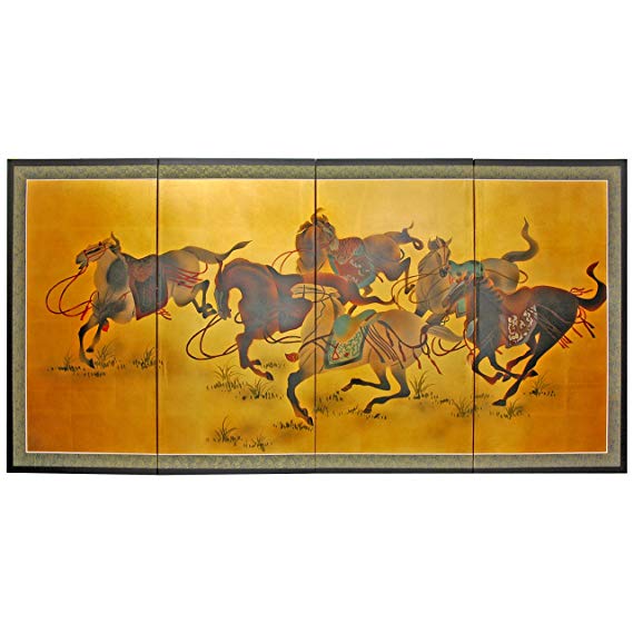 ORIENTAL FURNITURE 36" Riders in the Storm on Gold Leaf