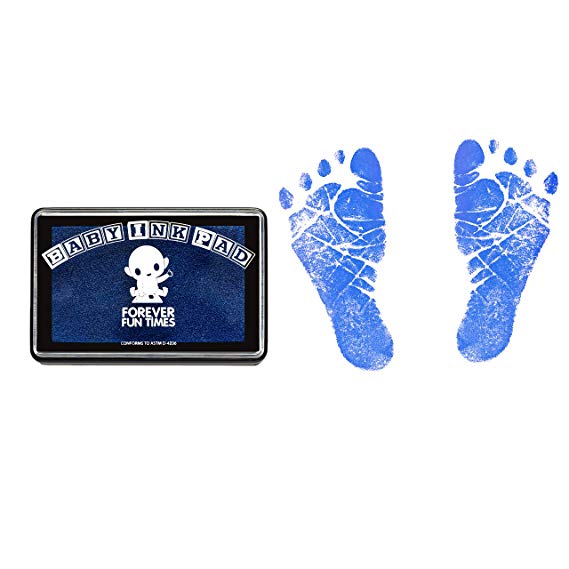 Baby Hand and Footprint Kit by Forever Fun Times | Get Hundreds of Detailed Prints with One Baby Safe Ink Pad | Easy to Clean, and Works with Any Paper or Card | Clean and Safe (Blue)