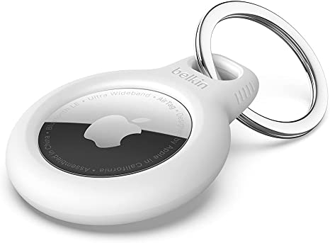 Belkin AirTag Case with Key Ring (Secure Holder Protective Cover for Air Tag with Scratch Resistance Accessory) - White