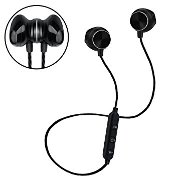 Bluetooth Wireless Headphones BIGWINNER 4.1 Magnetic Sweatproof Stereo Sport Earphones with Built-In Mic Sweatproof Headset for Running, Gym and Jogging with Mic (Secure Fit, Noise Cancelling)Black