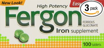 Fergon Iron Supplement, Tablets, 100 Count (Pack of 3)