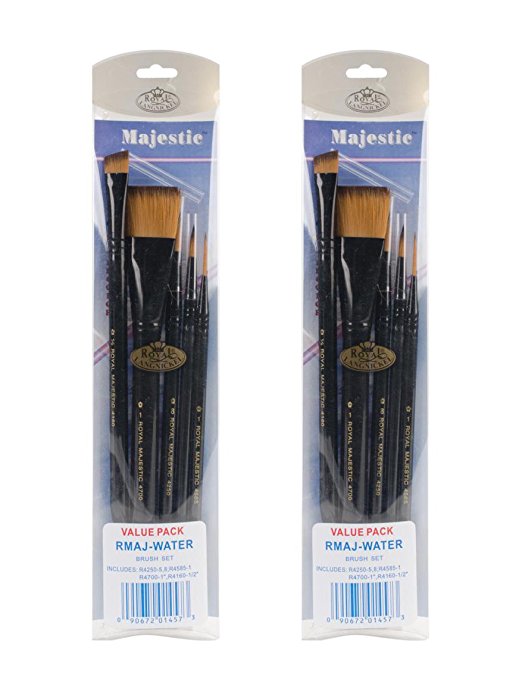 Majestic Royal and Langnickel Short Handle Paint Brush Set, Deluxe Watercolor, 5-Piece (2 Pack)