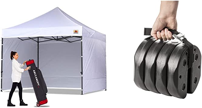 ABCCANOPY Heavy Duty Ez Pop up Canopy Tent with Sidewalls 10x10, White & US Weight Tailgater Canopy Weights with No-Pinch Design and Removal to Secure Tents, Canopies, and Umbrellas at Outdoor Events