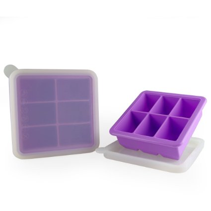 MIREN 6 Cube Premium Silicone Ice Cube Tray with Lid, Set of 2, Macaron Purple