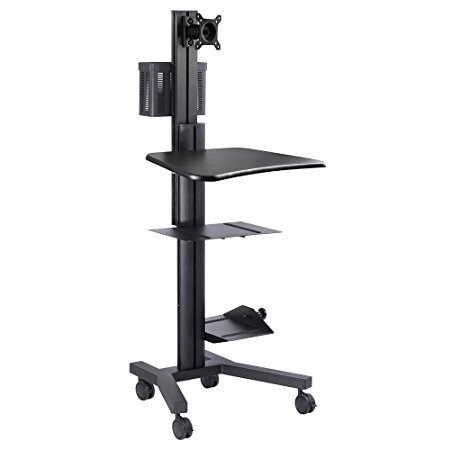 AW Rolling Desktop PC Mobile Cart 25x22x69" Monitor Mount Printer Deck Computer Desk Workstation Black