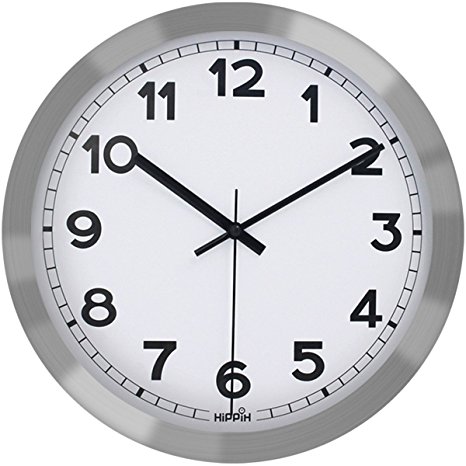 Hippih 12 Inch Silent Non-ticking Metal Wall Clock Glass Cover , B