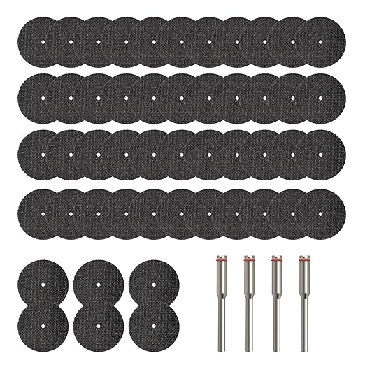 50Pcs Cutting Discs Rotary Tool Cut Off Wheels 1-1/4'' Reinforced Fiberglass Cut Off Wheel Cutting Wheel Discs with 4Pcs Mandrels, Rotary Tool Accessories for Cutting Metal, Wood, Stone