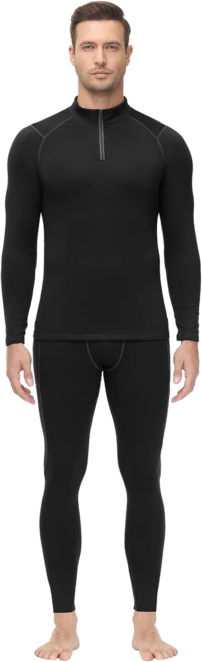 Odoland Thermal Underwear for Men, Winter Cold Weather Warm Ski Base Layer Set, Long Johns Fleece Lined Sport Top & Bottom