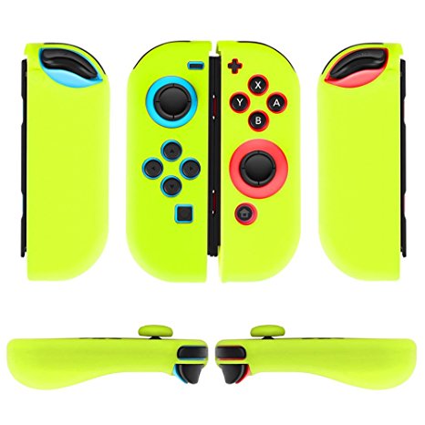 TNP Nintendo Switch Joy-Con Grip Gel Guards with Thumb Grips Caps - Protective Case Covers Anti-Slip Ergonomic Lightweight Joy Con Comfort Grip Controller Skin Accessories (1 Pair Neon Yellow)