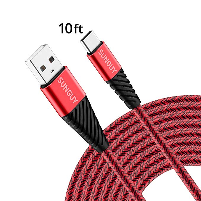 USB C Cable 10FT,SUNGUY 3M/10FT USB C to USB A Nylon Braided Fast Charging and Data Sync Cable for Samsung Galaxy Note8 S8 S9 Plus,LG G6 G5 V30,Nokia 8,Nexus 5X/6P,OnePlus 5T and More