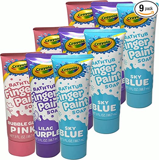 Crayola Bathtub Finger Paint Soap Variety Pack for Kids, 3 oz. Tubes Scented Colored Body Wash, Assorted Colors Blue, Pink & Purple, 9 Count