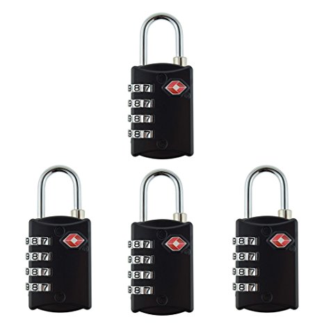 Newtion Tsa Lock 4 Digit Combination for Luggage Suitcase Security TSA Approved Padlock 1&2&4 pack (BLACK*4)