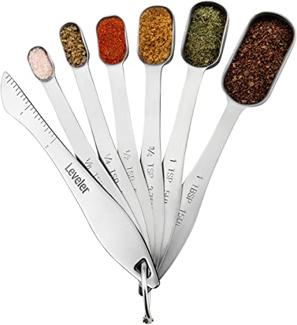 Spring Chef Heavy Duty Stainless Steel Metal Measuring Spoons for Dry or Liquid, Fits in Spice Jar, Set of 6
