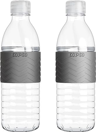 Copco Hydra Reusable Water Bottles | Set of 2 | Non-Slip Sleeve | Spill Resistant Lid | Clear Water Bottles for School, Gym, & Travel | BPA Free Tritan Plastic Water Bottles | 16 Oz (Gray) (HydraPK2)
