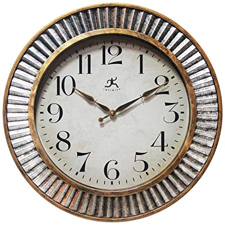 Infinity Instruments Ruche Wall Clock 16 inches Industrial Brushed Distressed Antique Silver & Gold Textured Frame