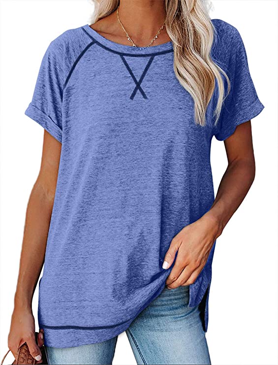 Aokosor Women's Short Sleeve Casual Crewneck Side Split Fashion T Shirts