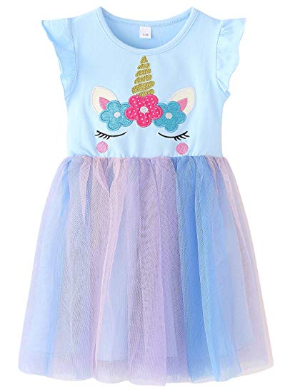 Fiream Toddler Girls Cotton Longsleeve Casual Dresses Applique Cartoon