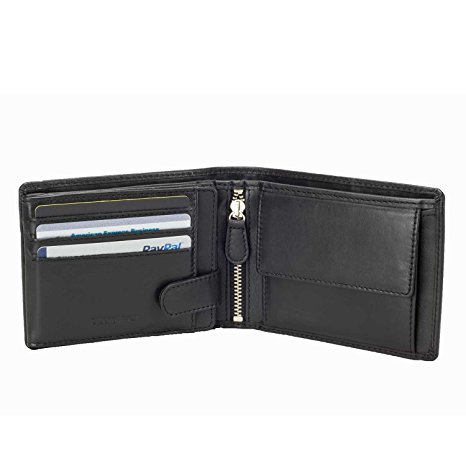 DiLoro Italy Mens Leather Wallet Bifold Flip ID Zip Coin Wallets with RFID Protection