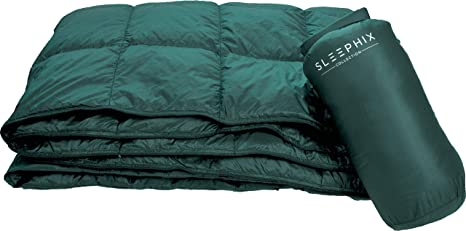 SLEEPHIX Down Camping Blanket - Outdoor Lightweight Packable - Water Repellent - Nylon Shell Down Filling - Ideal for Camping, Airplane Travel, Sailing, Terrace, Festivals, Backpacking & Home Use