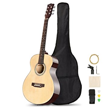 ARTALL 39 Inch Handmade Solid Wood Acoustic Dreadnought Guitar Beginner Kit with Tuner, Strings, Picks, Strap, Glossy Red