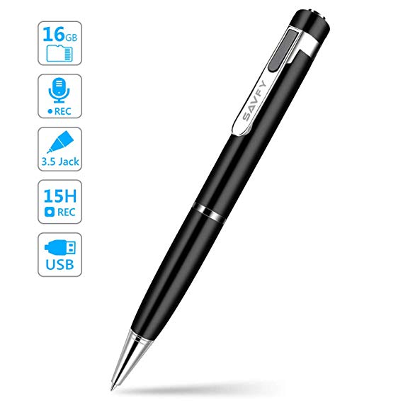 Digital Voice Recorder Pen - SAVFY 16 GB Rechargeable Voice Activated Recorder with Mini USB Disk  for Meetings Classes Interviews