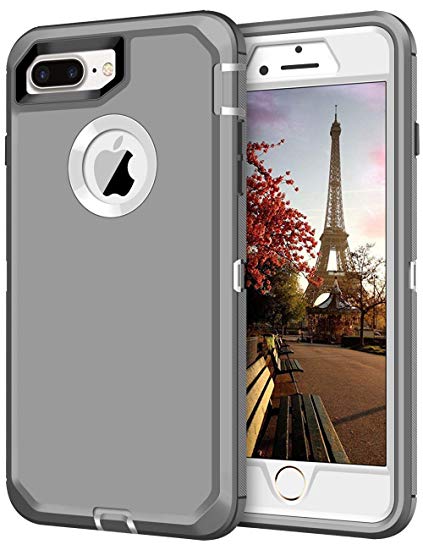 JAKPAK Case for iPhone 7 Plus Case iPhone 8 Plus Case Heavy Duty Shockproof Protective Scratch-Resistant Shell with Hard PC Bumper Soft TPU Back Case for iPhone 7 Plus/iPhone 8 Plus 5.5",Gray&White