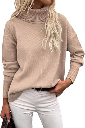 Zeagoo Women's Turtleneck Sweater 2024 Fall Winter Chunky Knitted Pullover High Low Hem Trendy Basic Jumper Top