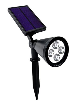 Cozypony 200 Lumen 2-in-1 Solar Powered 4 LED Wall Light In-ground 180 Adjustable Waterproof Outdoor Lighting Spotlights Security Lighting for Path Patio Deck Yard Garden Driveway Stairs Pool Lawn