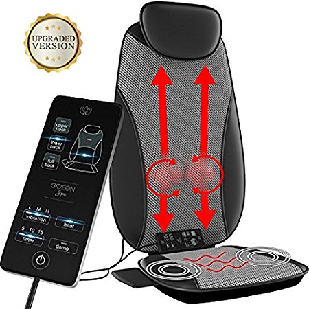 Back Massager by Gideon, Full Back Shiatsu Massaging Cushion with Heat   Vibration/Powerful 3D Deep Kneading   Multiple Vibrating Points at Thighs – Massage, Relax & Relieve Aches & Pains [UPGRADED]