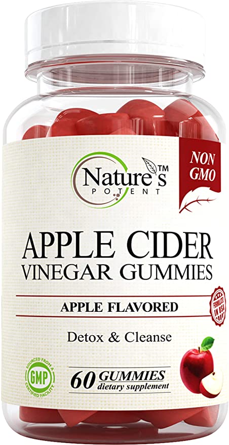 Apple Cider Vinegar Gummies 100% Non-GMO, Natural Detox and Cleanse, Unfiltered ACV – Apple Flavored Gummy Best Alternative to Apple Cider Vinegar Capsules, Pills by Nature’s Potent
