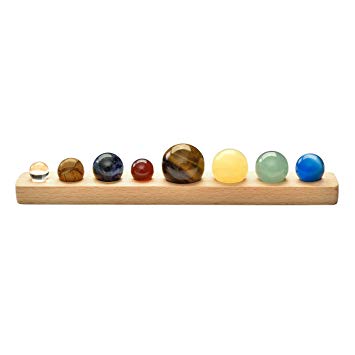 Jovivi Solar System Planets Crystals Healing Stones Chakr Decor Natural Tumbled Gemstone Sphere Ball with Wood Base for Home Office Desk Decorations Yoga Balancing Reiki