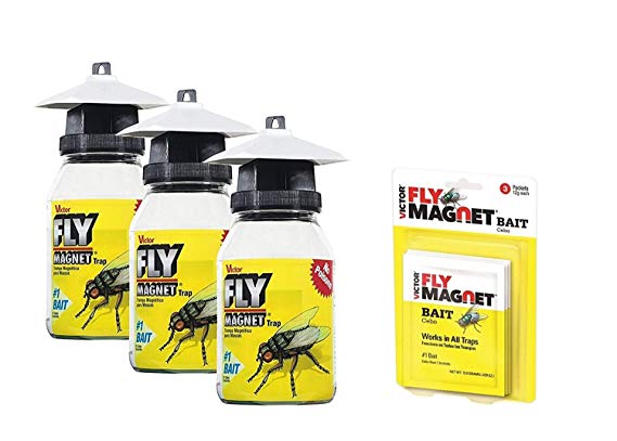 Safer Brand Victor M380 Fly Magnet Reusable Trap with Bait, 3 Pack and 3 Extra Fly Magnet Bait (Bundle Pack)