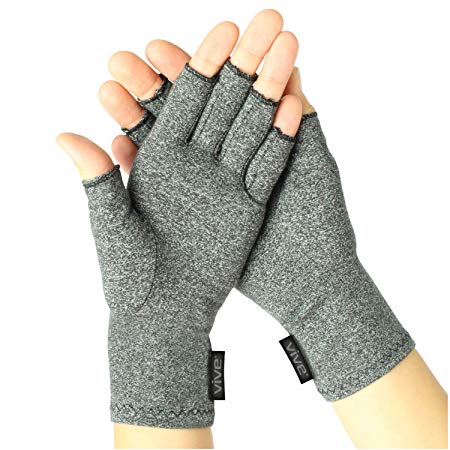 Vive Arthritis Gloves - Compression Gloves for Rheumatoid & Osteoarthritis - Hand Gloves Provide Arthritic Joint Pain Symptom Relief - Men & Women - Open Finger (Large)