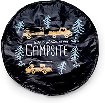 Camco Life is Better at Campsite 27" Vinyl Cover with Elastic Hem-Durable Design Keeps Dirt, Rain, and Sun Away from Your Spare Tire (53292)