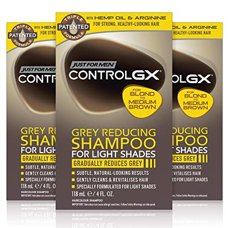 Just For Men Control GX Grey Reducing Shampoo, For Lighter Shades of Hair from Blonde to Medium Brown, 4 Ounce, Pack of 3