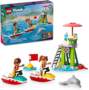 LEGO Friends Beach Water Scooter, Lifeguard Toy Building Set for Kids, Beach Toy Gift Idea for Girls and Boys Ages 5 Years and Up with 2 Mini Dolls and a Dolphin Toy Figure, 42623